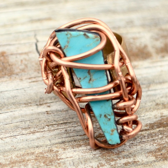 Conceptual Subculture Jewelry - Genuine Royston Turquoise Ring Size 5 Brass Copper